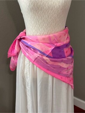 Vintage Laura Biagiotti Barbie Pink Trendy Print Pure Silk Scarf; made in Italy